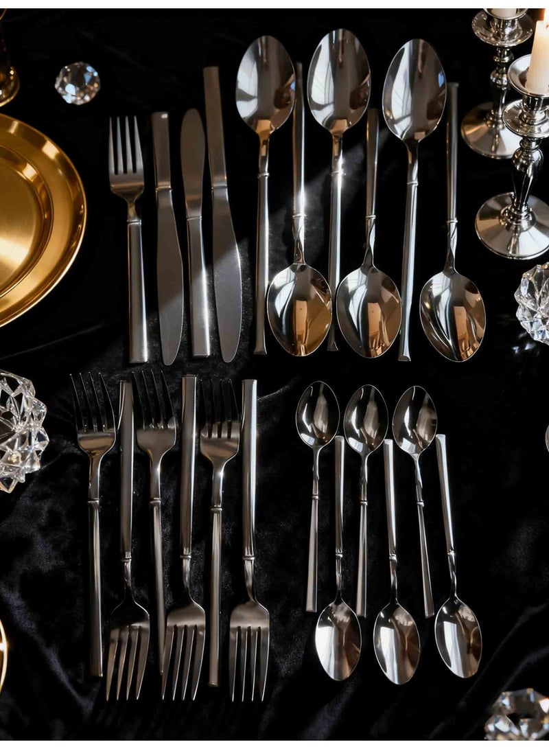 طقم أدوات مائدة من الفولاذ المقاوم للصدأ، مكون من ٢٤ قطعة، مع صندوق تخزين بلاستيكي قابل للتصفية وقطعة قماش للتنظيف - طقم أدوات مائدة غربي للمطبخ المنزلي وغرفة الطعام (ملاعق/شوك/سكاكين) - Image 3