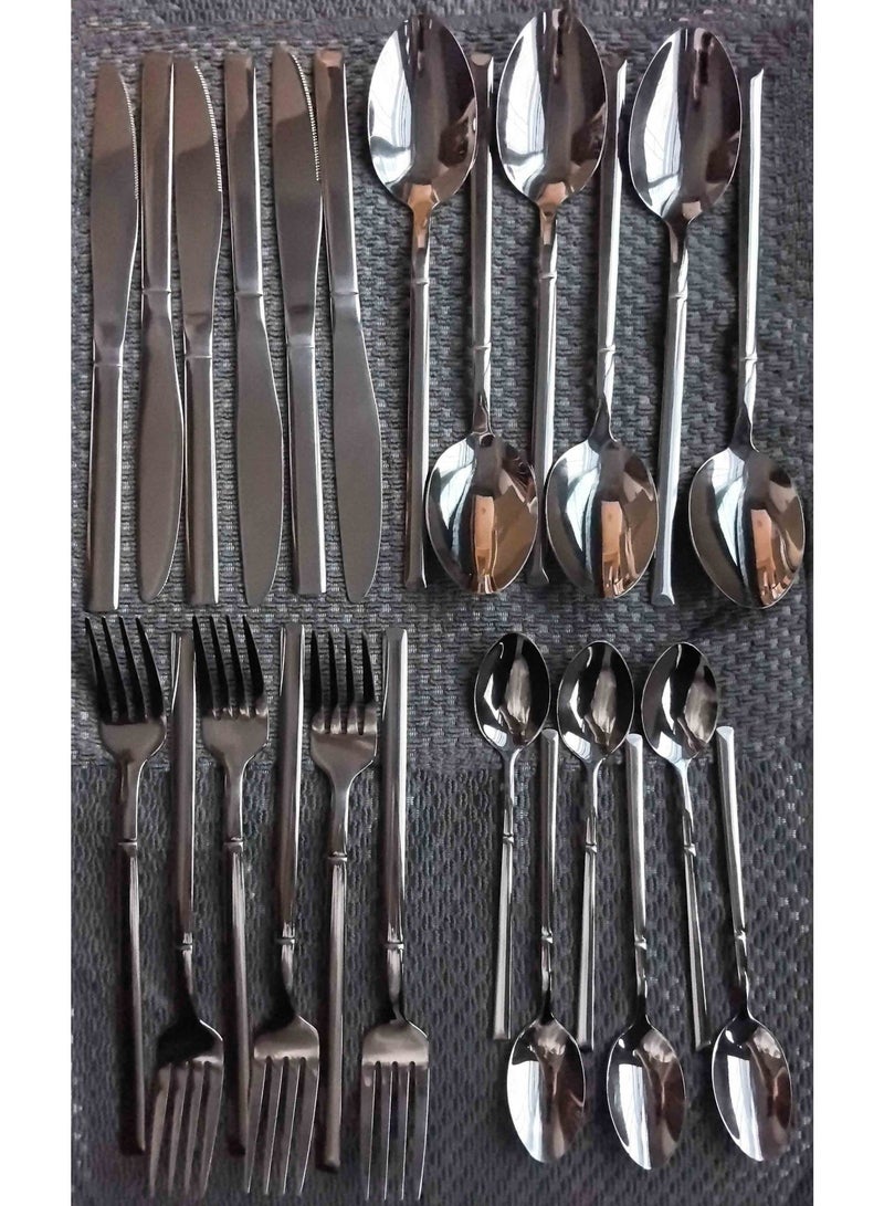 24-Piece Stainless Steel Dinnerware Set | Includes Storage Box and Cleaning Cloth | Ideal for Home, Outdoors, and Gifts - Image 1