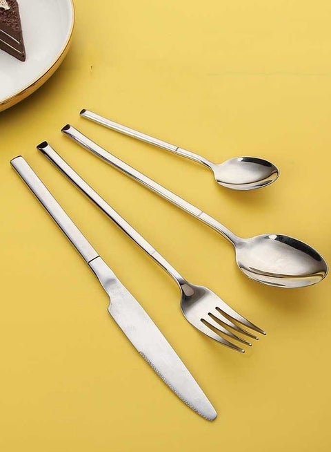 طقم أدوات مائدة من الفولاذ المقاوم للصدأ، ٢٤ قطعة | يتضمن صندوق تخزين وقطعة قماش تنظيف | مثالي للمنزل، والأنشطة الخارجية، والهدايا