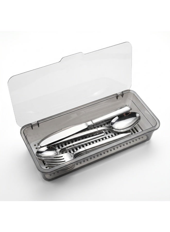 24-Piece Stainless Steel Dinnerware Set | Includes Storage Box and Cleaning Cloth | Ideal for Home, Outdoors, and Gifts