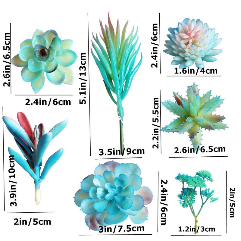 Zhiheng 13PCS Assorted Blue Artificial Succulent Plants Faux Fake Succulents Textured Cactus Stems Cacti Aloe Succulent In Different Artificial Hanging String of Pearls Plant For Wedding For Home Decor - Image 2