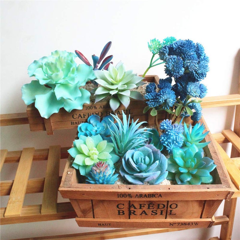 Zhiheng 13PCS Assorted Blue Artificial Succulent Plants Faux Fake Succulents Textured Cactus Stems Cacti Aloe Succulent In Different Artificial Hanging String of Pearls Plant For Wedding For Home Decor - Image 5