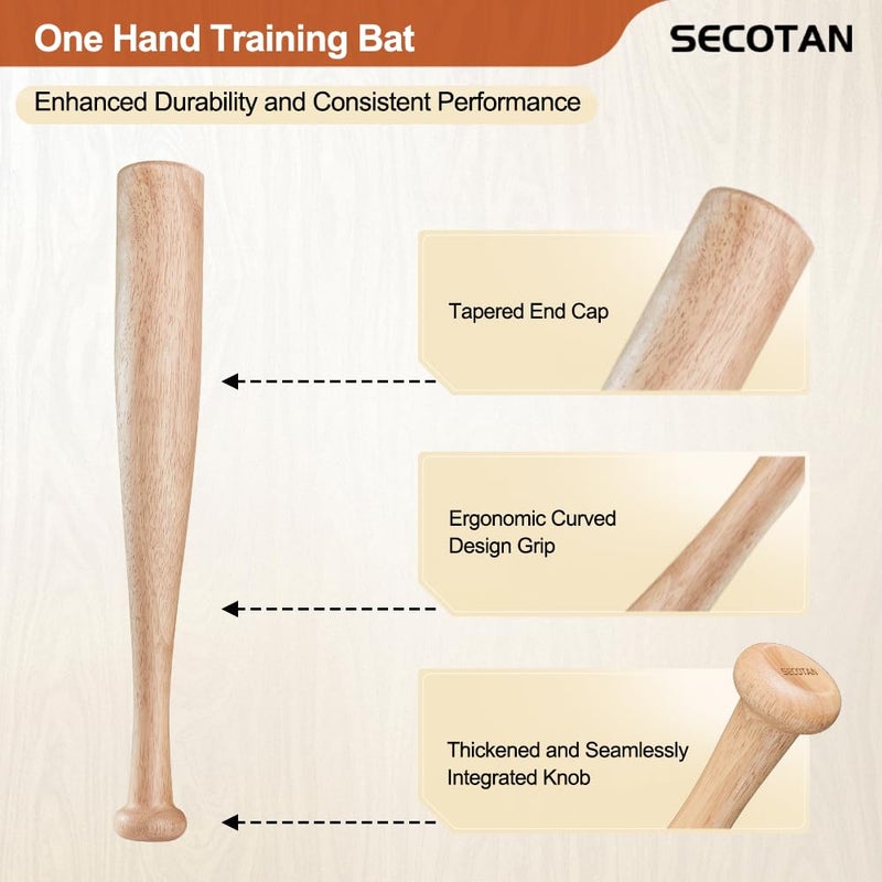 Secotan Wood Baseball Training Bat - Durable and Sturdy Wooden Bat - Ideal for Softball Hitting Practise - Versatile Design Bats (Clear Wood, 17 Inch) - Image 3