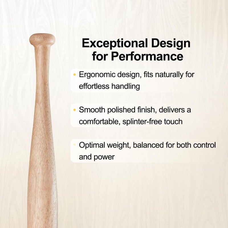 Secotan Wood Baseball Training Bat - Durable and Sturdy Wooden Bat - Ideal for Softball Hitting Practise - Versatile Design Bats (Clear Wood, 17 Inch) - Image 4