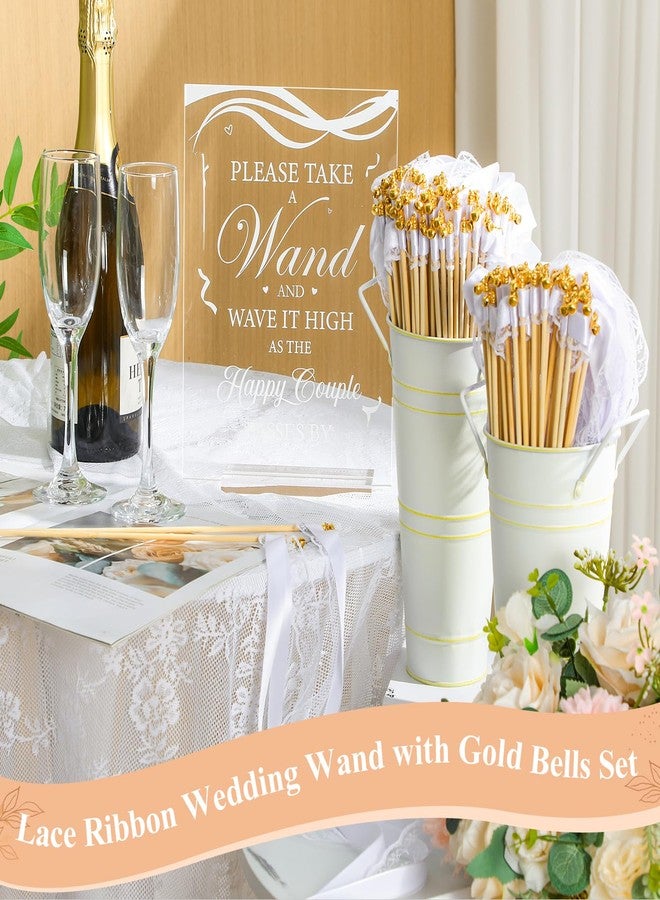 Reallnaive 103 Pcs Wedding Wand with 2 Galvanized Metal Buckets and 1 Acrylic Send Off Sign White Lace Ribbon Streamers with Gold Bells for Wedding Bridal Shower Photo Prop Send - Image 2