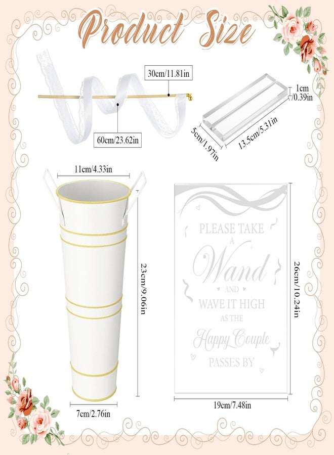Reallnaive 103 Pcs Wedding Wand with 2 Galvanized Metal Buckets and 1 Acrylic Send Off Sign White Lace Ribbon Streamers with Gold Bells for Wedding Bridal Shower Photo Prop Send - Image 4