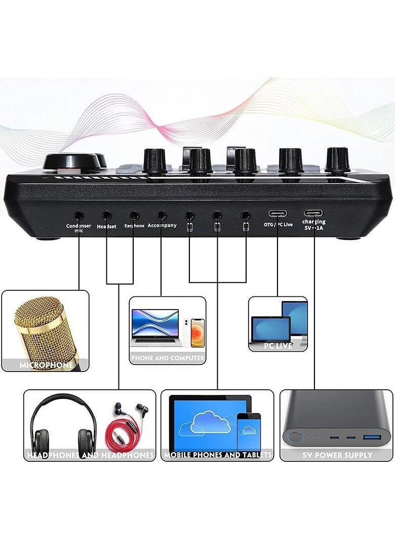 Professional Audio Mixer, SINWE Live Sound Card and Audio Interface with DJ Mixer Effects and Voice Changer,Podcast Production Studio Equipment, Prefect for Streaming/Podcasting/Gaming