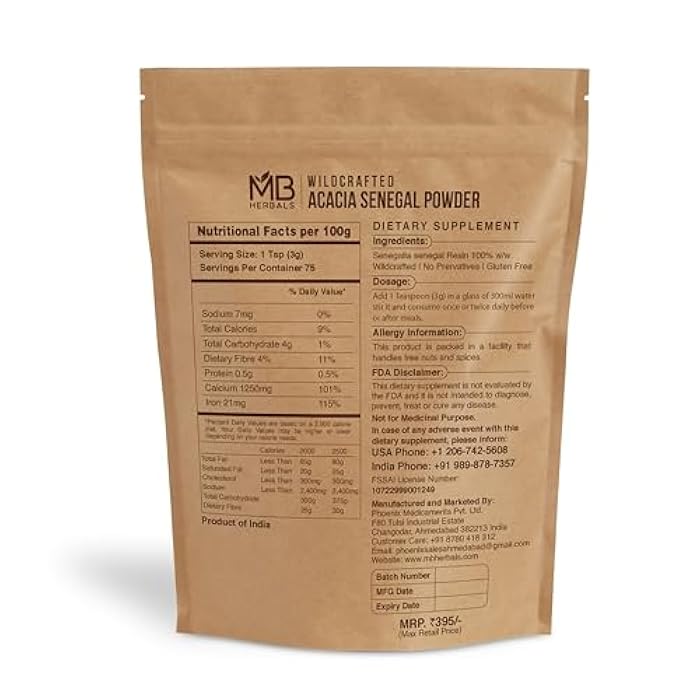 MB Herbals مسحوق صمغ الأكاسيا من MB Herbals 8 أونصات / 227 جرام – مسحوق صمغ عربي نقي من أكاسيا سينيغال – مُجمع من البرية، خالي من الغلوتين، ألياف غذائية نباتية للخبز، العصائر، التثخين والعافية - Image 2