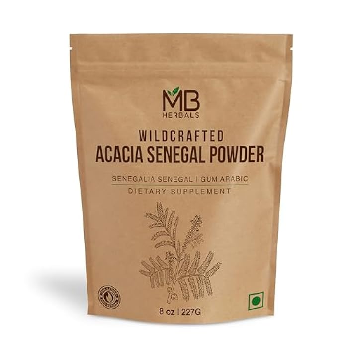 MB Herbals مسحوق صمغ الأكاسيا من MB Herbals 8 أونصات / 227 جرام – مسحوق صمغ عربي نقي من أكاسيا سينيغال – مُجمع من البرية، خالي من الغلوتين، ألياف غذائية نباتية للخبز، العصائر، التثخين والعافية - Image 1