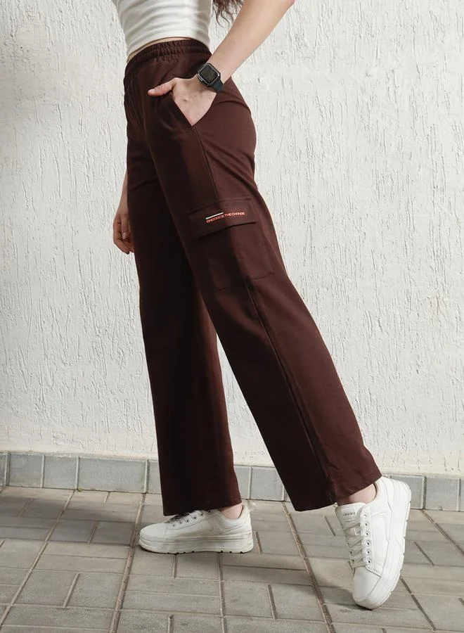 Hubberholme Women's Brown Cotton Blend Printed Full Length Cargo Regular Fit Trouser