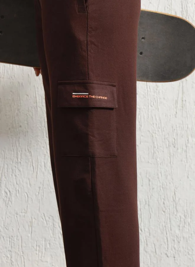 Hubberholme Women's Brown Cotton Blend Printed Full Length Cargo Regular Fit Trouser