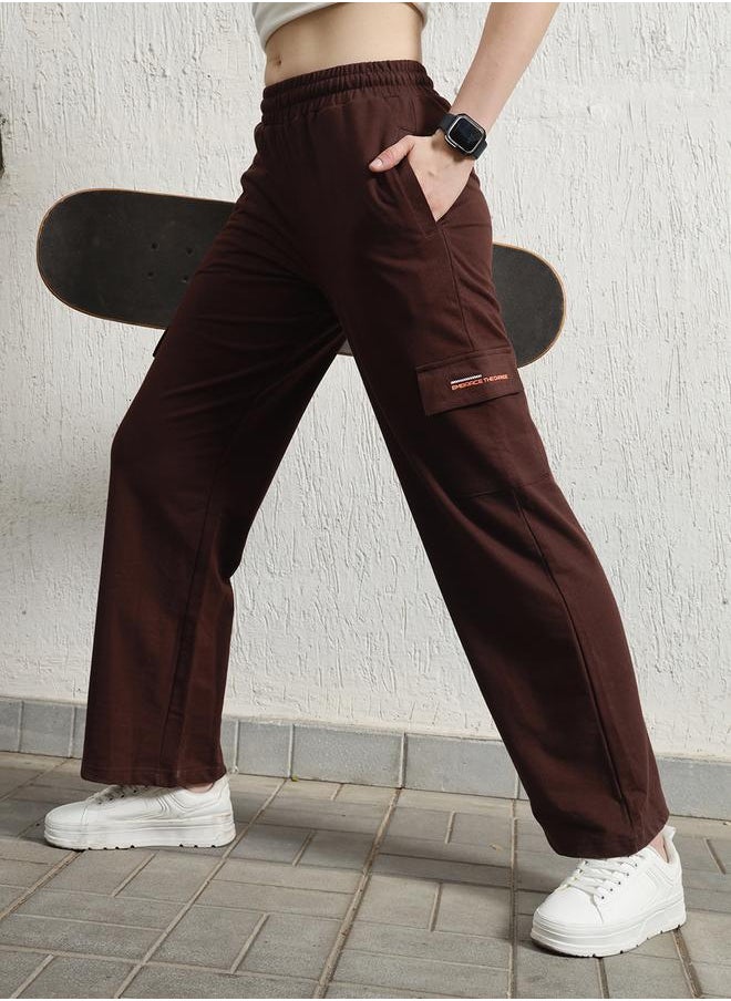 Hubberholme Women's Brown Cotton Blend Printed Full Length Cargo Regular Fit Trouser  - Image 2