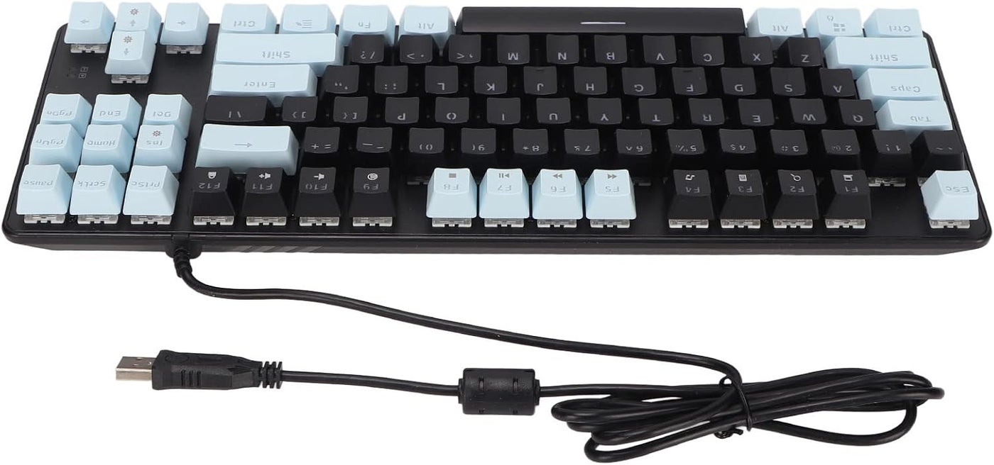 87 Key Mechanical Gaming Keyboard, RGB Backlight USB Wired, Blue Switch, Ergonomic Design, Metal Panel, Anti Ghosting, for XP Vista 7 8 10, OS, Kernel 2.6+ (Black Blue)