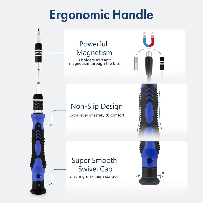 XOOL Precision Screwdriver Kit, 62 in 1 Electronics Repair Tool Kit, Magnetic Driver Kit with Flexible Shaft, Extension Rod for Mobile Phone, Smartphone, Game Console, PC, Tablet - Image 4