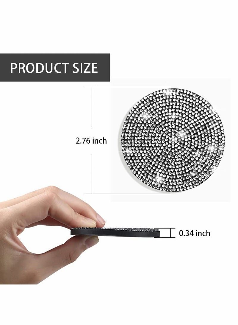 Excefore Car Cup Coaster, 2 Pcs Bling Rhinestone Car Cup Holder Coasters 4, 2.75 inch Anti-Slip Shockproof Universal Fashion Vehicle Car Coasters Insert Crystal Automotive Interior Accessories for Wome - Image 2