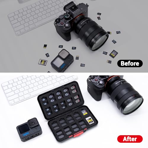 Kiorafoto حافظة بطاقات CFexpress Type A بتصميم منبثق، 60 فتحة لحفظ بطاقات الذاكرة لـ 20 بطاقة CFexpress Type-A و 40 بطاقة MicroSD/MicroSDXC/MicroSDHC/MSD، حافظة بطاقات ذاكرة محمولة TF CFA (لا تناسب بطاقات SD الكبيرة) - Image 5