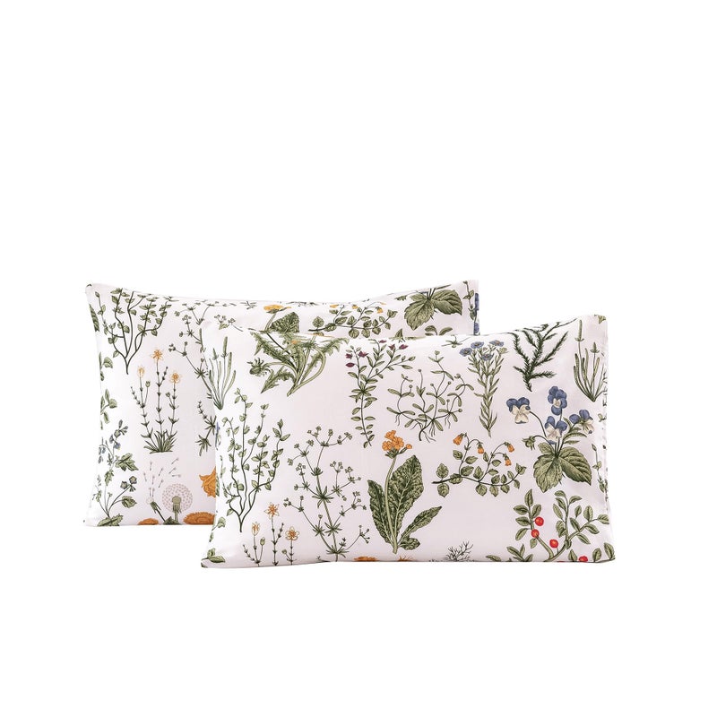 ECOCOTT 2 Pack Pillowcase Queen Size with Green Botanical Floral Leaves Pillow Cases Set  100% Cotton Queen Pillow Covers Envelope Closure (Queen  20""x30"") - Image 1