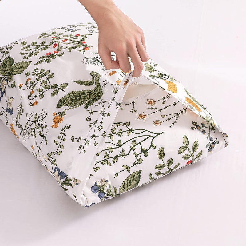 ECOCOTT 2 Pack Pillowcase Queen Size with Green Botanical Floral Leaves Pillow Cases Set  100% Cotton Queen Pillow Covers Envelope Closure (Queen  20""x30"") - Image 4