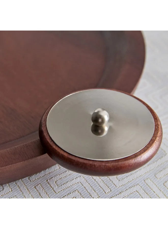 Home Box Obje Wooden Round Tray with Wheel Handle 39 x 40 x 30 cm