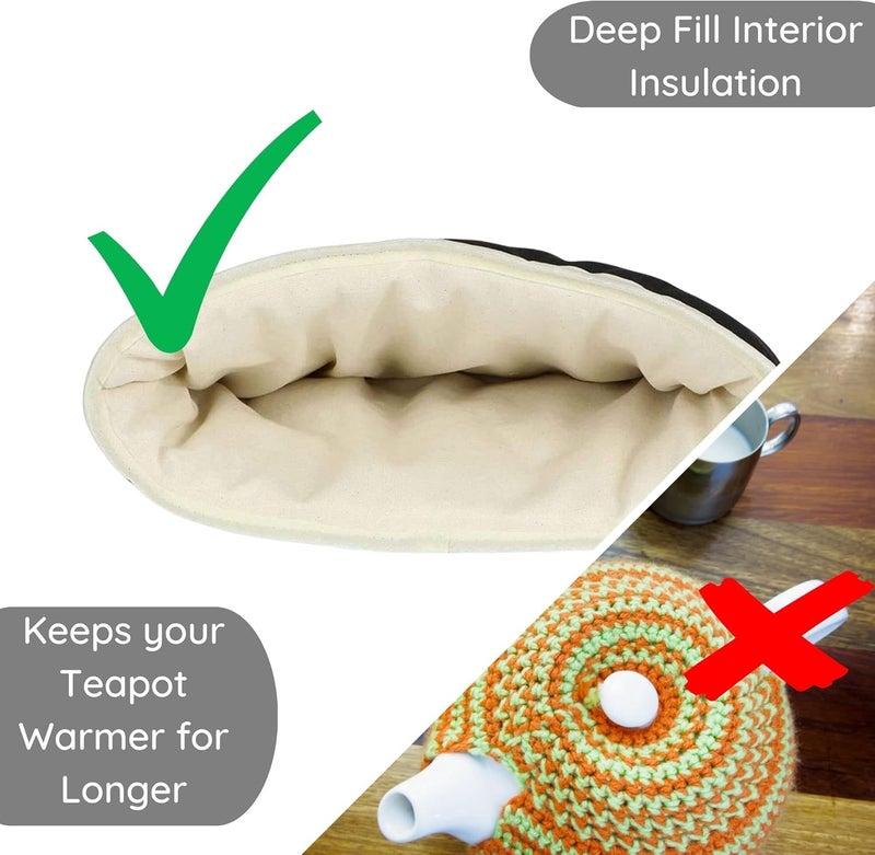 Muldale Large Tea Cozy for Teapot Insulated - Black - Thermal 100% Cotton Extra Thick Wadding - Designed in England - Tea Cozies Covers Fit 1 to 6 Cup Neutral Kitchen Textiles Range - Image 3