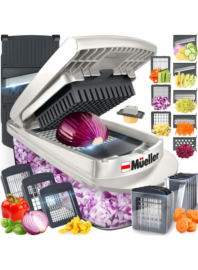 Mueller مولر برو-سيريز 10 في 1، 8 شفرات مفرمة الخضار، مفرمة البصل، قاطع، مكعب، قاطع البيض مع حاوية، قاطع البطاطس، أساسيات المنزل وأدوات المطبخ، مفرمة السلطة - Image 1