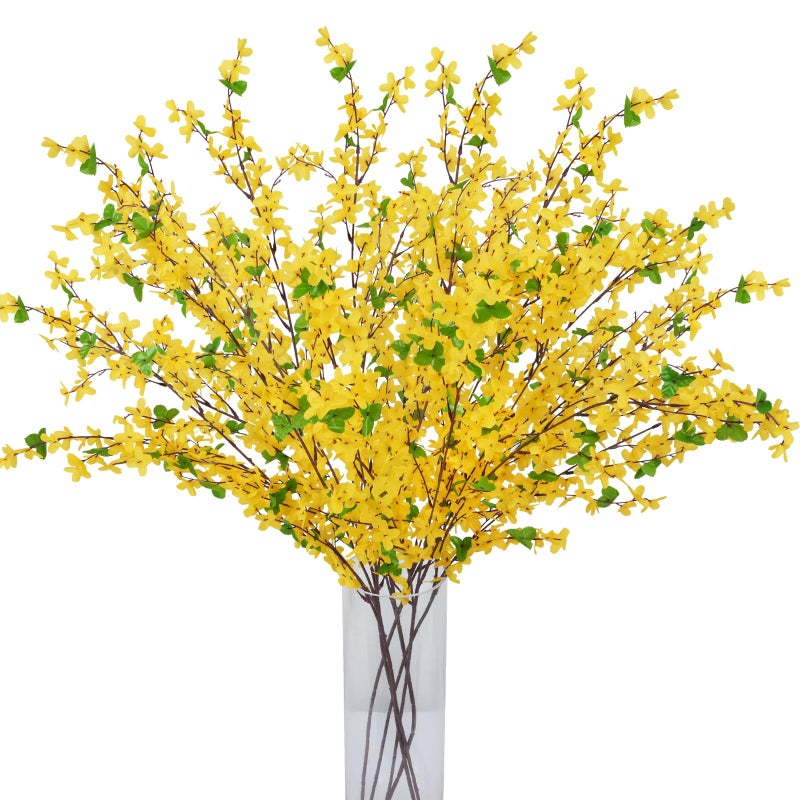 HO2NLE 6Pcs Artificial Forsythia Branches 35" Yellow Long Stem Artificial Flowers for Tall Vase Fake Silk Flowers Forsythia Stems for Home Table Centerpiece Kitchen Decorations - Image 1