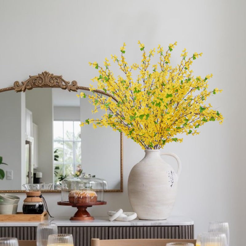 HO2NLE 6Pcs Artificial Forsythia Branches 35" Yellow Long Stem Artificial Flowers for Tall Vase Fake Silk Flowers Forsythia Stems for Home Table Centerpiece Kitchen Decorations - Image 5