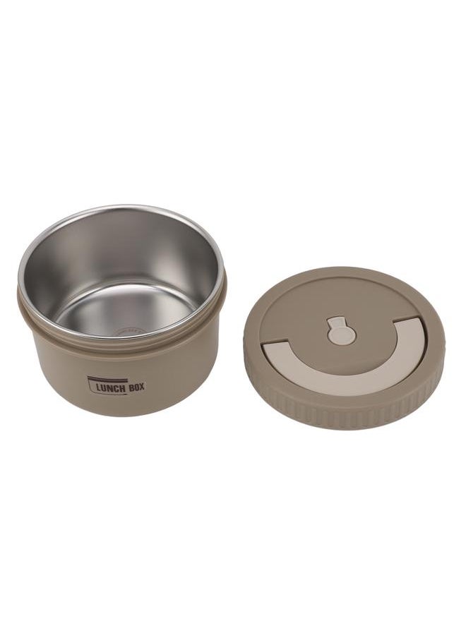 Thoraya Bento Box Round 600ml Lunch Container Stainless Steel Tight Sealing Leakage Proof Insulated Portable Food Storage Container Dark Brown  - Image 3