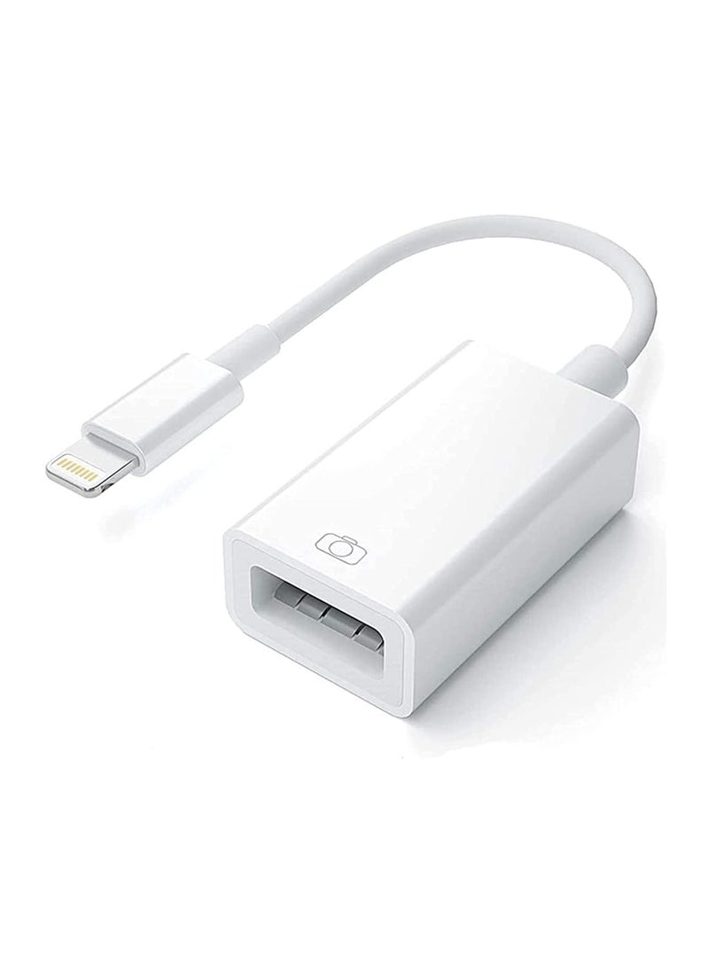 Apple Lightning to USB Camera Adapter, USB 3.0 OTG Cable for iPhone/iPad to Connect Card Reader, USB Flash Drive, U Disk, Keyboard, Mouse, Hubs, MIDI, Plug & Play (White)Suitable for Apple cell phone card reader,SD card,camera,iphone converter transferring downloads