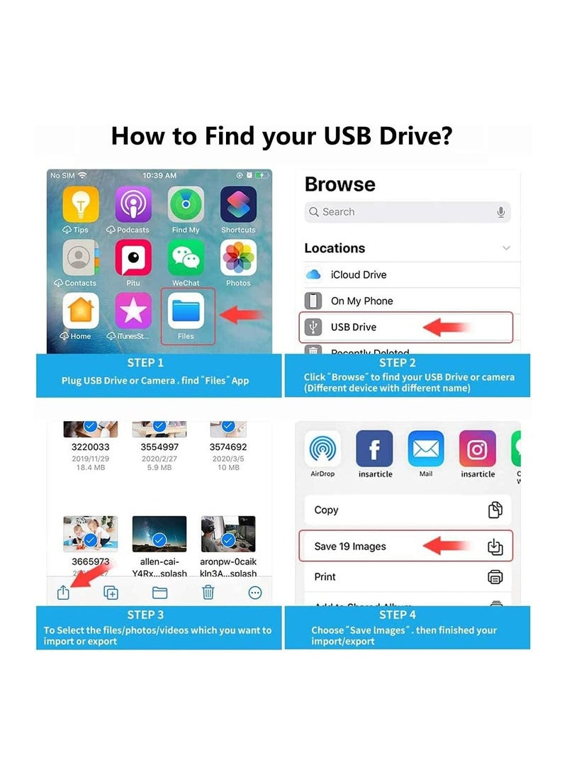 Apple Lightning to USB Camera Adapter, USB 3.0 OTG Cable for iPhone/iPad to Connect Card Reader, USB Flash Drive, U Disk, Keyboard, Mouse, Hubs, MIDI, Plug & Play (White)Suitable for Apple cell phone card reader,SD card,camera,iphone converter transferring downloads