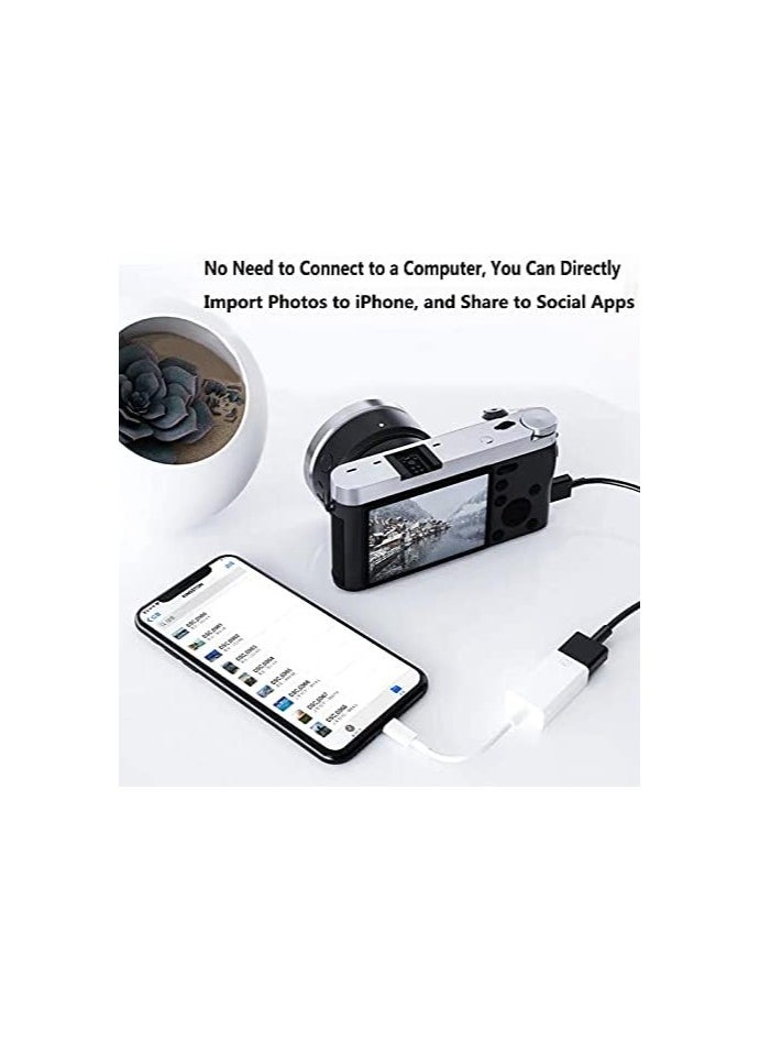 Apple Lightning to USB Camera Adapter, USB 3.0 OTG Cable for iPhone/iPad to Connect Card Reader, USB Flash Drive, U Disk, Keyboard, Mouse, Hubs, MIDI, Plug & Play (White)Suitable for Apple cell phone card reader,SD card,camera,iphone converter transferring downloads