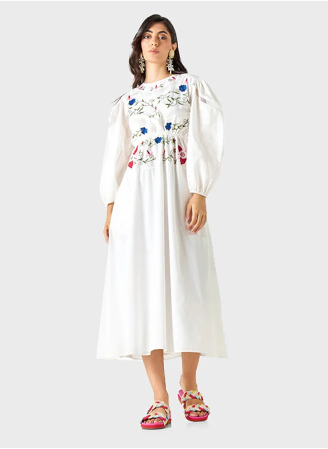 Iconic Embroidered Balloon Sleeve Dress