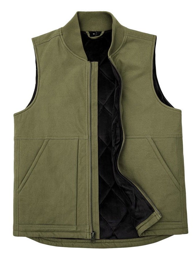 ZENTHACE Men's Arctic Quilted Lined Duck Vest Washed Full Zip Up Utility Rugged Canvas Work Vest Jacket, Army Green, L - Image 1