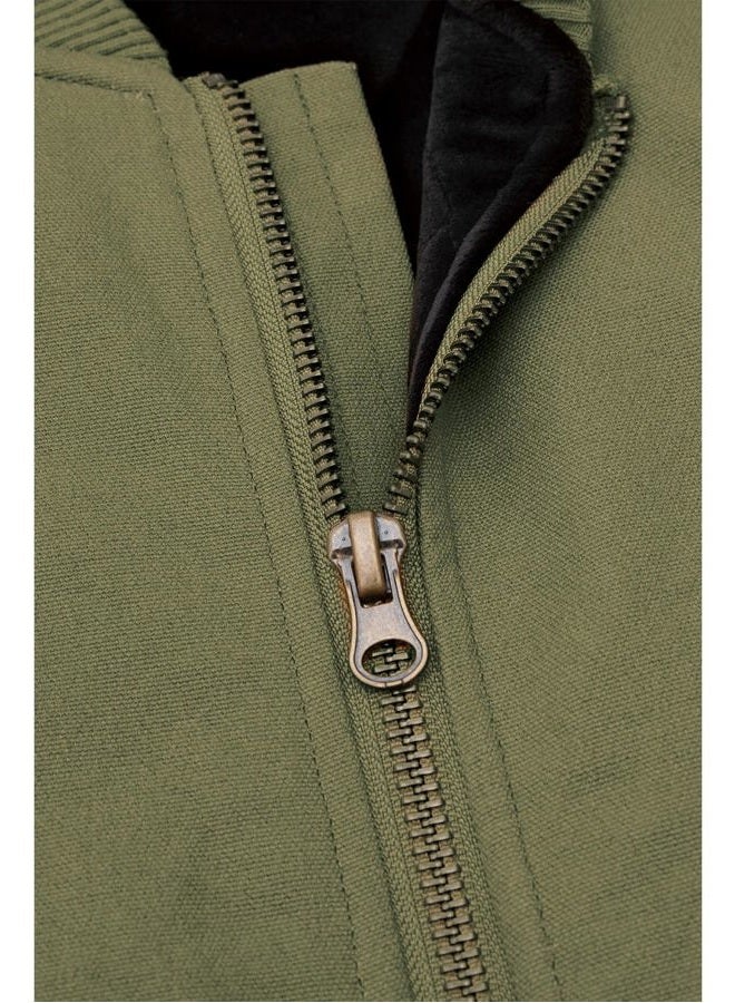 ZENTHACE Men's Arctic Quilted Lined Duck Vest Washed Full Zip Up Utility Rugged Canvas Work Vest Jacket, Army Green, L - Image 5