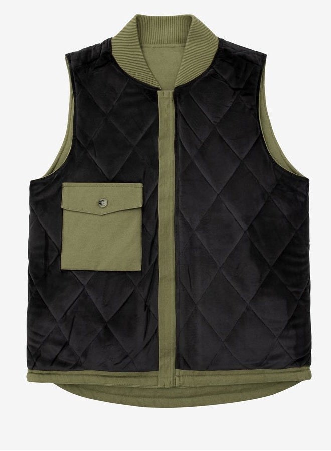 ZENTHACE Men's Arctic Quilted Lined Duck Vest Washed Full Zip Up Utility Rugged Canvas Work Vest Jacket, Army Green, L - Image 2