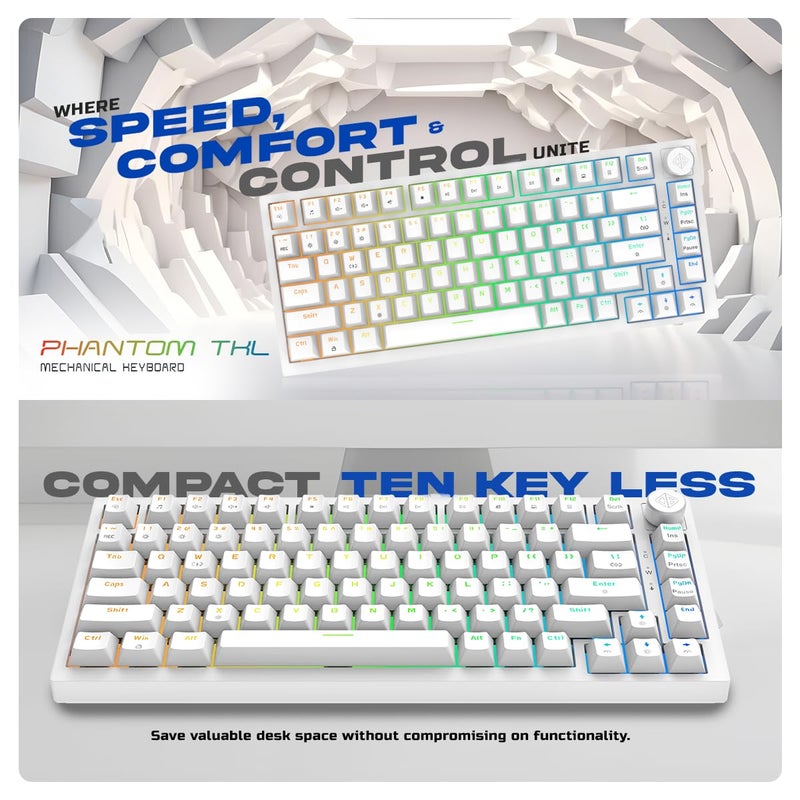 Cosmic Byte CB-GK-42 Phantom TKL Gasket Mechanical RGB Wired Keyboard, Pre-Lubed Outemu Red Switches, 1000Hz Polling, Software, Per-Key RGB, Swappable Switches, Volume Roller, USB C Port (White) - Image 2