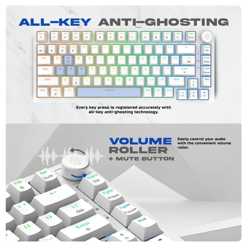 Cosmic Byte CB-GK-42 Phantom TKL Gasket Mechanical RGB Wired Keyboard, Pre-Lubed Outemu Red Switches, 1000Hz Polling, Software, Per-Key RGB, Swappable Switches, Volume Roller, USB C Port (White) - Image 4