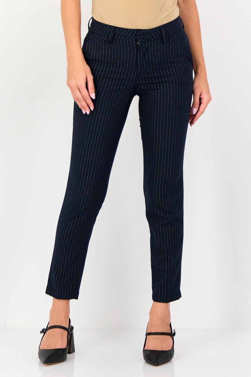 Reiko Women Cigarette Fit Stripe Straight Leg Pants, Multicolor - Image 1