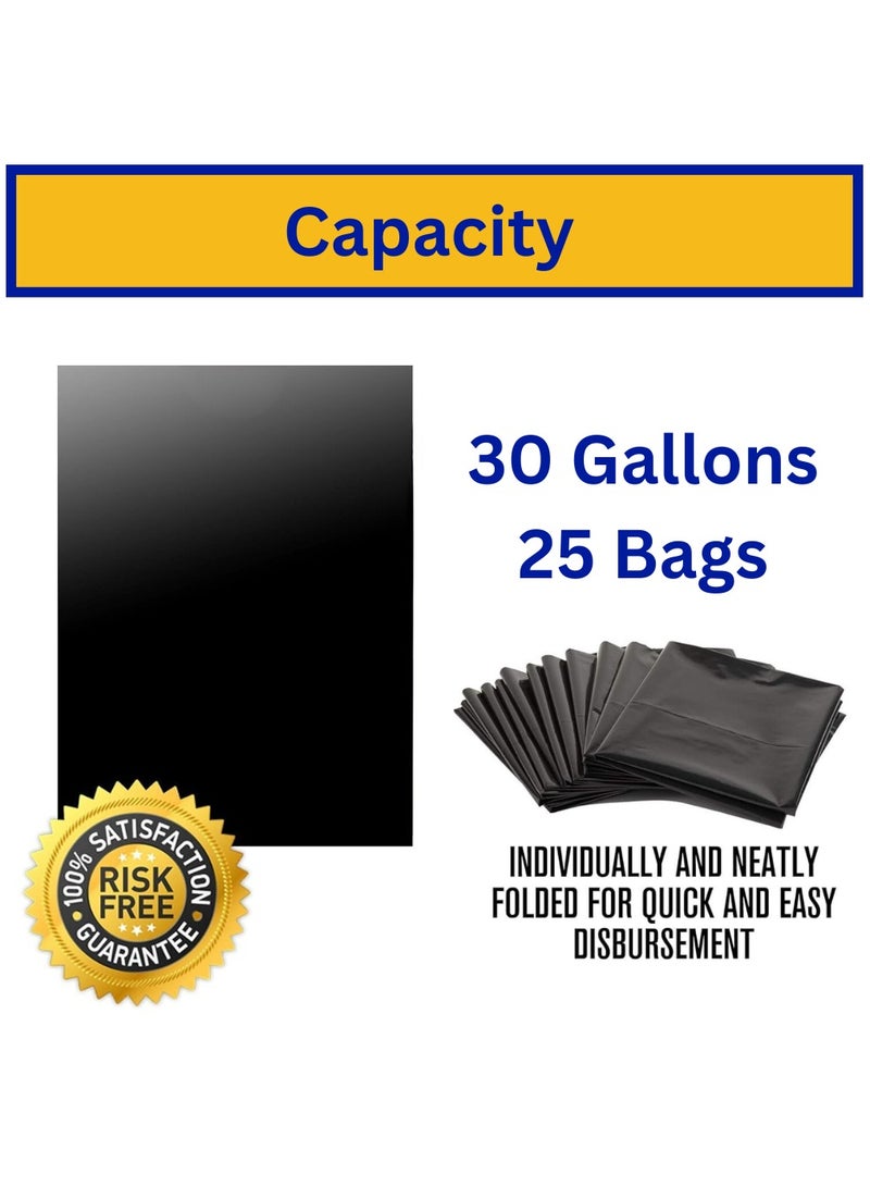 AlsayedP 30 Gallon Heavy Duty Trash Bags 25 Black Plastic Garbage Bags for Contractor, Industrial, Home, Kitchen, Commercial, Yard, Lawn, Leaf (30 Gallons, 25 Bags) - Image 2