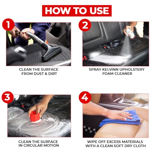 Kelvinn Upholstery Cleaner Foam Spray 500ml (Pack of 2), Sofa Carpet Car Interior Upholstery Cleaner for Stain Removal Dirt Odor Eliminator, Quick Dry Fabric and Couch Seats Leather Vinyl - Image 4