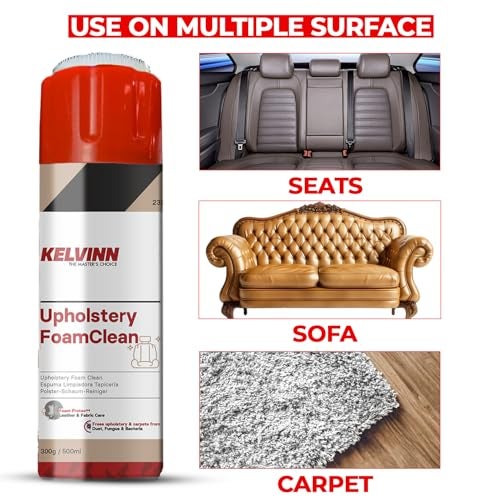 Kelvinn Upholstery Cleaner Foam Spray 500ml (Pack of 2), Sofa Carpet Car Interior Upholstery Cleaner for Stain Removal Dirt Odor Eliminator, Quick Dry Fabric and Couch Seats Leather Vinyl - Image 3