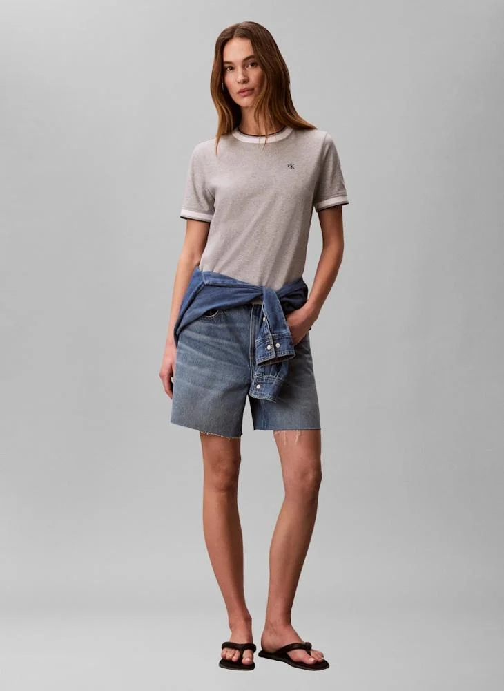 Calvin Klein Jeans  Casual Ctn Monogram Stripe Trim T-Shirt for Women | Best Price UAE