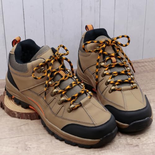 DELELE 2 Pair Round Wave Shape Non Slip Heavy Duty and Durable Outdoor Climbing Shoelaces Black&Orange Hiking Shoe Laces Shoestrings-55 inch - Image 2
