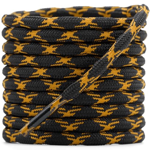 DELELE 2 Pair Round Wave Shape Non Slip Heavy Duty and Durable Outdoor Climbing Shoelaces Black&Orange Hiking Shoe Laces Shoestrings-55 inch - Image 1