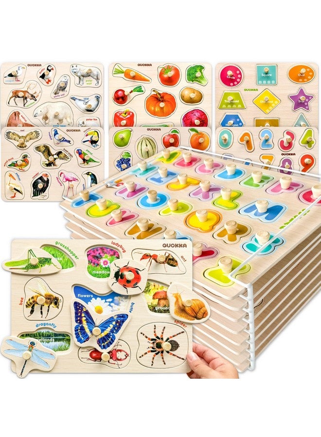 QUOKKA Wooden Puzzles for Toddlers 1-3 - 8XSET Toddler Puzzles Ages 2-4 with Rack - Learning Alphabet, Numbers and Animals Toy Puzzles for Toddlers 3-5 - Wood Games Gift for Boys and Girls - Image 1