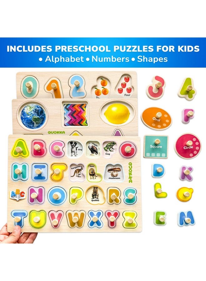 QUOKKA Wooden Puzzles for Toddlers 1-3 - 8XSET Toddler Puzzles Ages 2-4 with Rack - Learning Alphabet, Numbers and Animals Toy Puzzles for Toddlers 3-5 - Wood Games Gift for Boys and Girls - Image 3