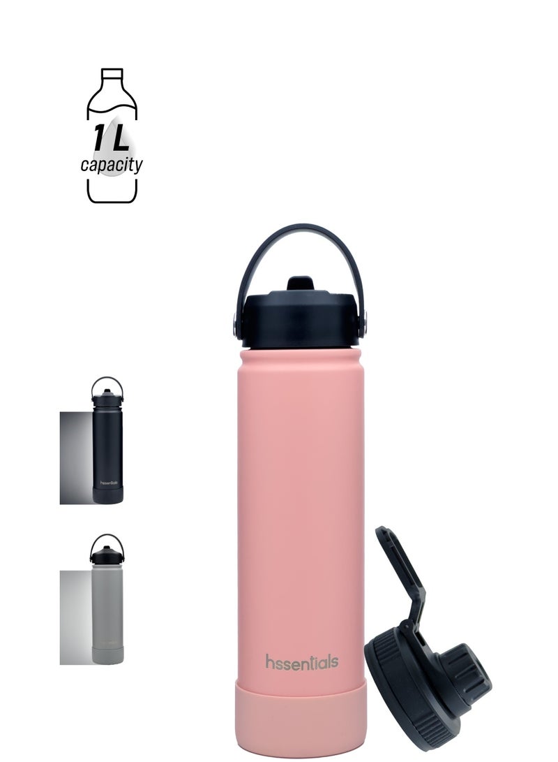 hssentials Stainless Steel Water Bottle Flask  Double-Walled Vacuum-Insulated 2 Lids Eco-Friendly Perfect for Cold & Hot Drinks On The Go 100% Leakproof - Gym, School, Work, Travel (Blush Pink/25oz) - Image 1