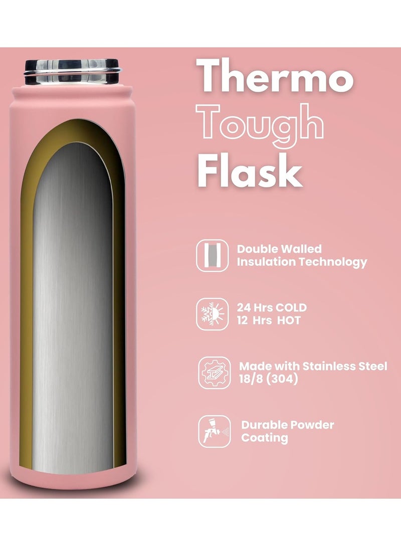 hssentials Stainless Steel Water Bottle Flask  Double-Walled Vacuum-Insulated 2 Lids Eco-Friendly Perfect for Cold & Hot Drinks On The Go 100% Leakproof - Gym, School, Work, Travel (Blush Pink/25oz) - Image 2