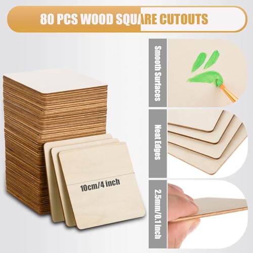 FOBSME 80 Pcs Unfinished Wood Squares, 4x4 Inch Natural Wooden Square Cutouts for DIY Crafts, Painting, Engraving, Home Decor - Image 2