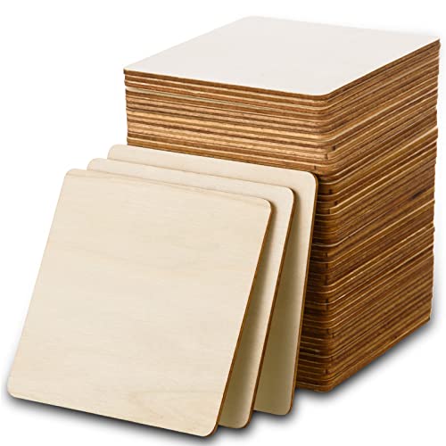 FOBSME 80 Pcs Unfinished Wood Squares, 4x4 Inch Natural Wooden Square Cutouts for DIY Crafts, Painting, Engraving, Home Decor - Image 1
